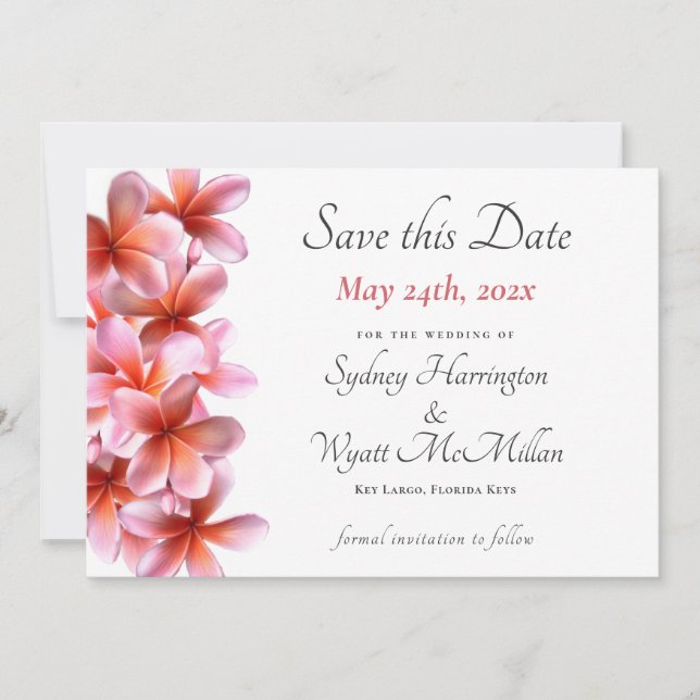 Pink Plumeria Wedding Rett-the-Date White Ankündigung (Vorderseite)