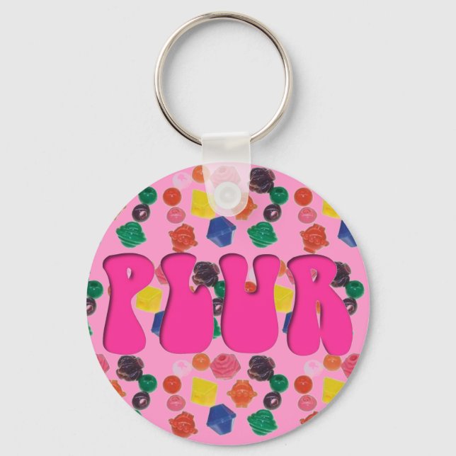 Pink PLUR Rave Kandi Schlüsselanhänger (Vorderseite)