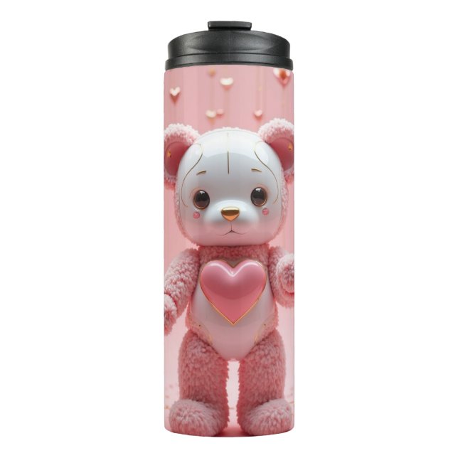 Pink Plush Robot Teddy Bear Tumbler Thermosbecher (Vorderseite)