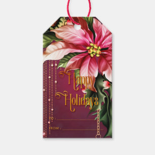 Pink Poinsetta Happy Holidays Gift Tags Geschenkanhänger