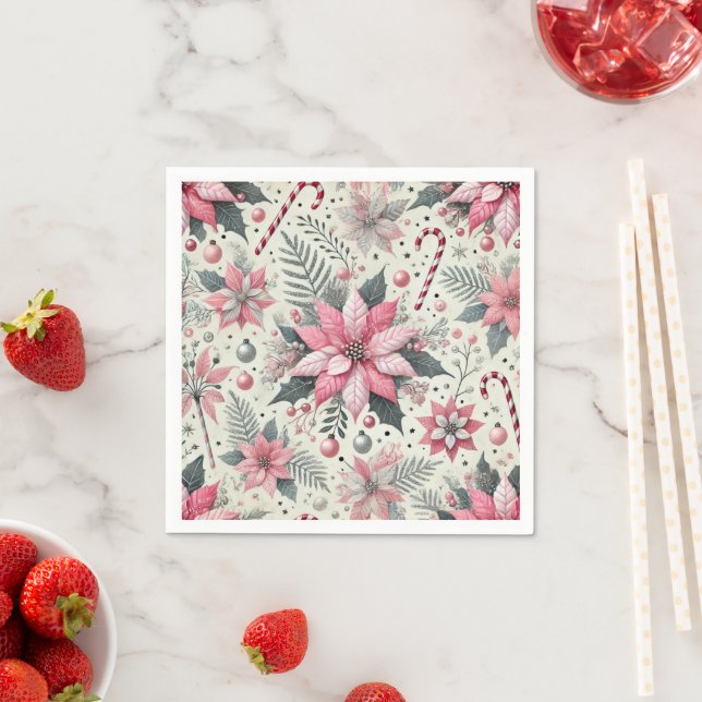 Pink Poinsettia & Candy Canes Decoupage Napkins Serviette (Beispiel)