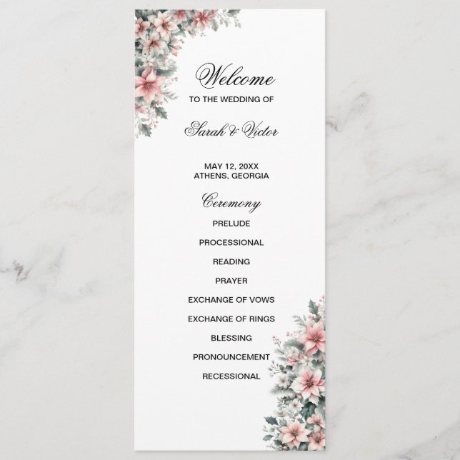 Pink Poinsettia Doppelseitige Programmkarte Programm (Vorderseite)