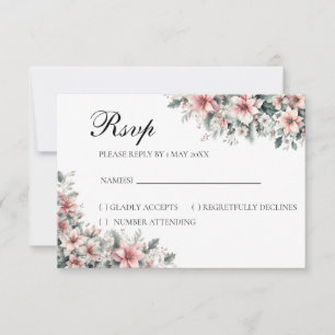 Pink Poinsettia floral RSVP Karte