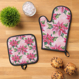Pink Poinsettia Ofenhandschuh & Topflappen-Set