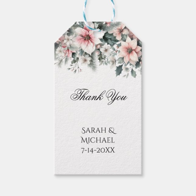 Pink Poinsettia Wedding Stickers Geschenkanhänger (Vorderseite)