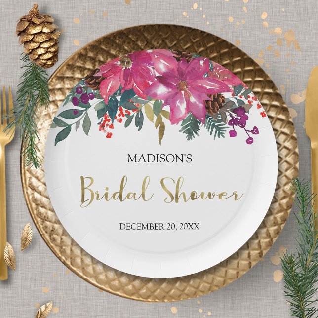 Pink Poinsettia Weihnachts-Brautparty Pappteller (Von Creator hochgeladen)