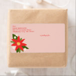 Pink Poinsettia Weihnachtsschiff-Label<br><div class="desc">Mit diesem festlichen Versandlabel mit hübschem Rosa-Hintergrund mit fett roten Poinsettien,  grünen Kiefernästen,  Blätter und kleinen,  süßen Blüten,  die Ihnen das klassische Weihnachtsmotiv zu einem unvergesslichen Erlebnis machen,  erleichtern Sie die Versendung dieser Urlaubspakete.</div>