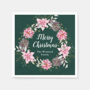Pink Poinsettia Wreath Frohe Weihnachten Serviette