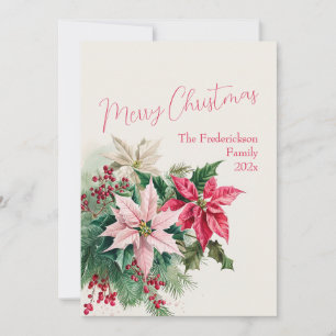 Pink Poinsettias Elégante carte de Noël