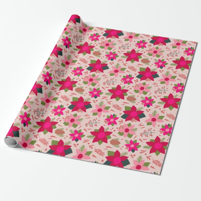 Pink Poinsettias Geschenkpapier (Ungerollt)