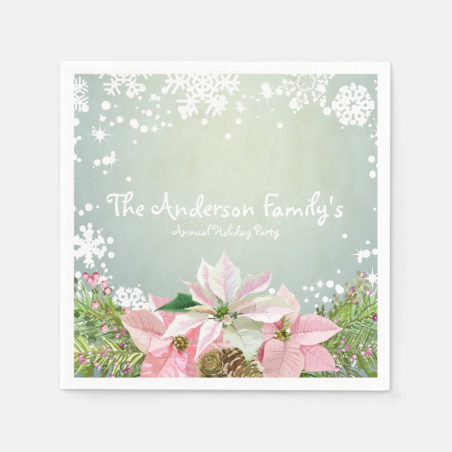 Pink Poinsettias Holiday Serviette (Vorderseite)