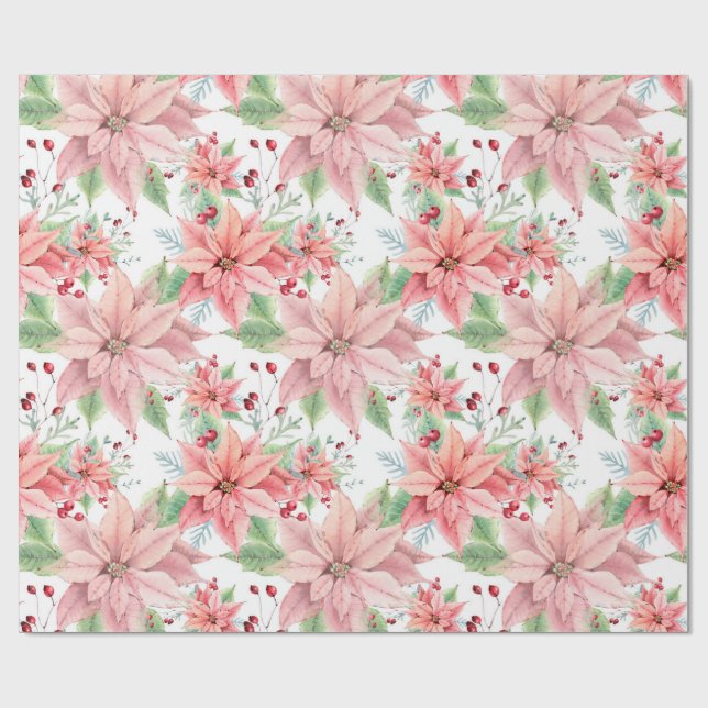 Pink Poinsettias Weihnachtsmuster Blume Geschenkpapier (Flach)