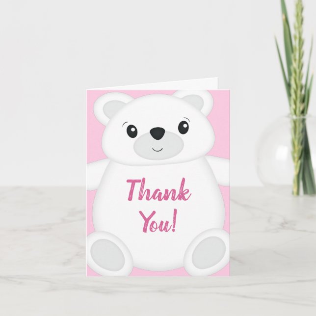 Pink Polar Bear Baby Dusche Dankeskarte (Vorderseite)