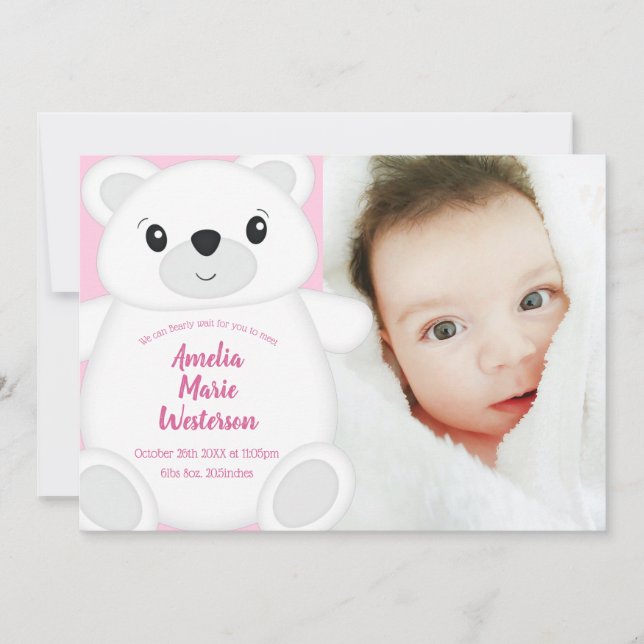 Pink Polar Bear Baby Dusche Einladung (Vorderseite)