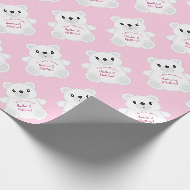 Pink Polar Bear Baby Dusche Geschenkpapier (Ecke)