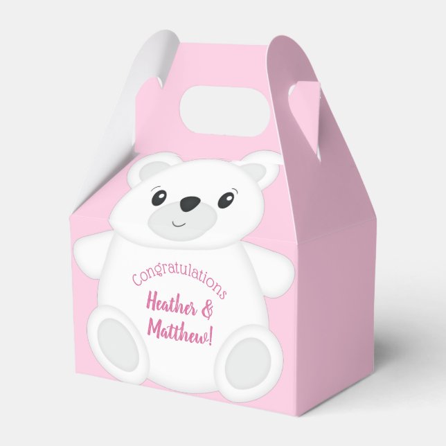 Pink Polar Bear Baby Dusche Geschenkschachtel (Vorderseite)
