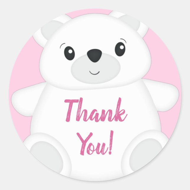 Pink Polar Bear Baby Dusche Runder Aufkleber (Vorderseite)