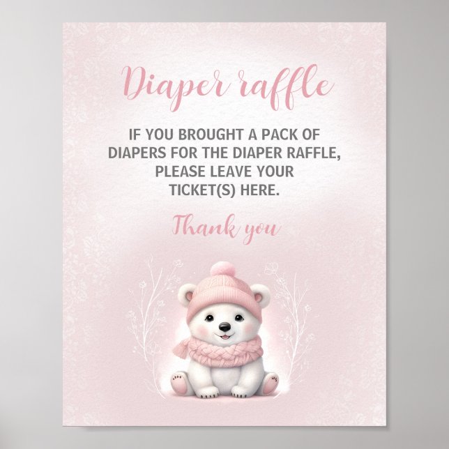 Pink Polar Bear Babydusche Windelwindeln Schild (Vorne)