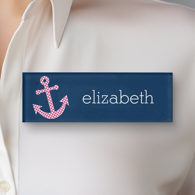 Pink Polka Dot Anchor mit Individuelle Name der Ma Namenschild (Custom Name Tag)