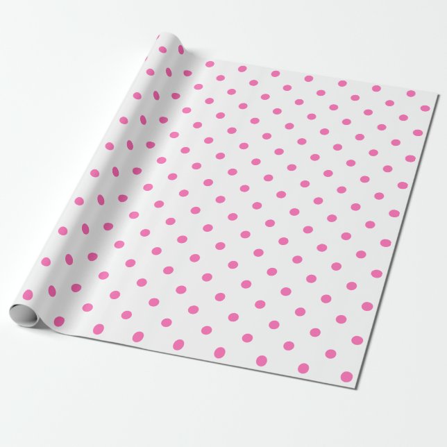 Pink Polka Dot auf weißem Wrapping Paper Geschenkpapier (Ungerollt)