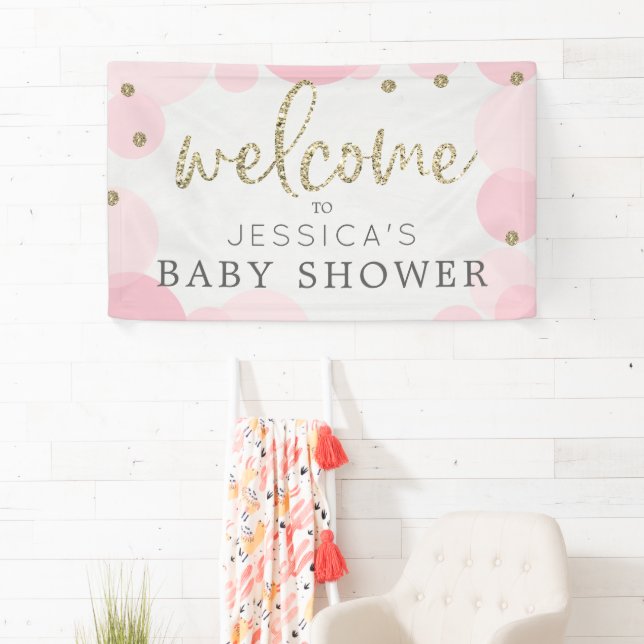 Pink Polka Dot Baby Dusche Begrüßungsbanner Banner (Insitu)