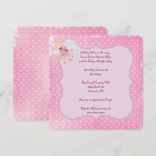 Pink Polka Dot Baby Dusche Einladung (Vorne/Hinten)