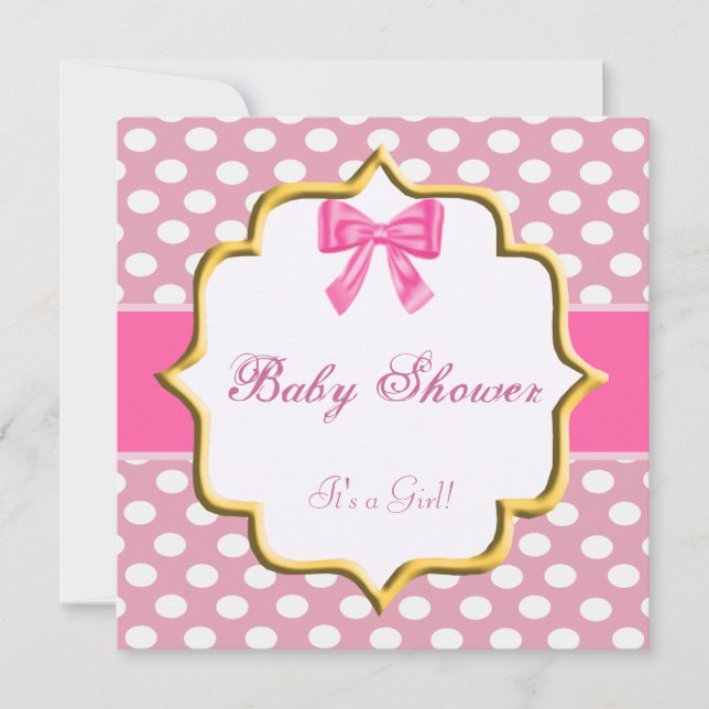 Pink Polka Dot Baby Dusche Einladung (Vorderseite)