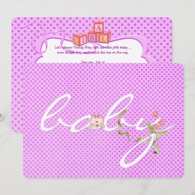 Pink Polka Dot Baby Dusche Einladung (Vorne/Hinten)
