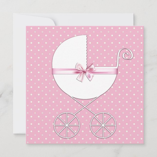 Pink Polka Dot Baby Dusche Einladung (Vorderseite)