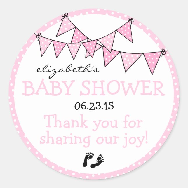 Pink Polka Dot Babydusche Danke Runder Aufkleber (Vorderseite)