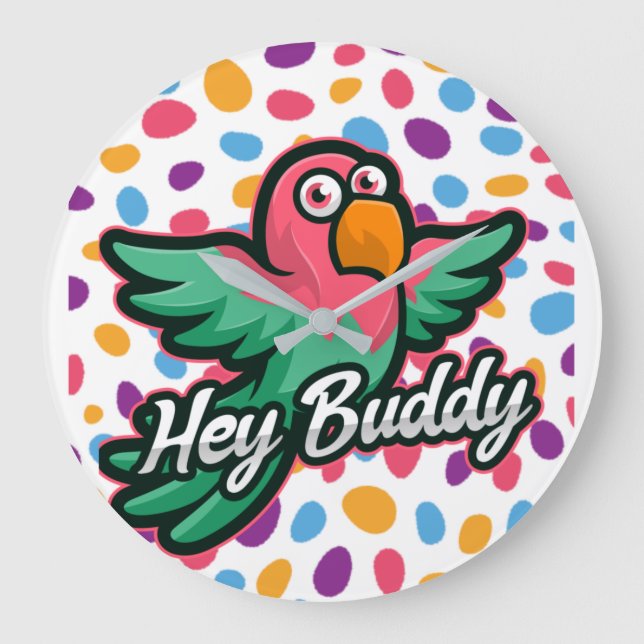 Pink polka dot Bird Große Wanduhr (Vorderseite)