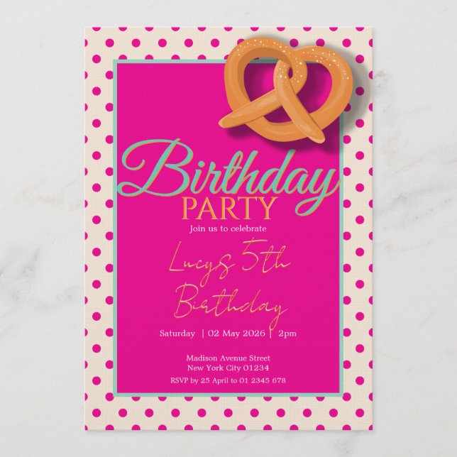 Pink Polka Dot Birthday Party Einladung (Vorderseite)