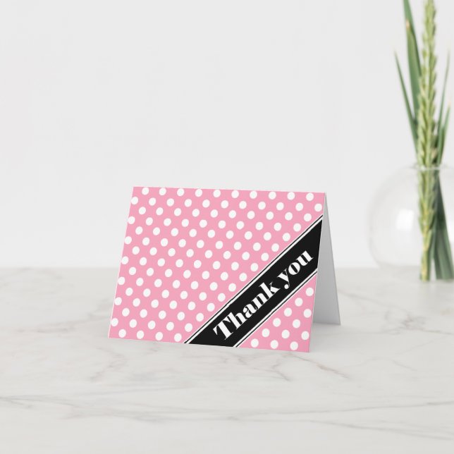 Pink Polka Dot Black Strip Vielen Dank Karten (Vorderseite)