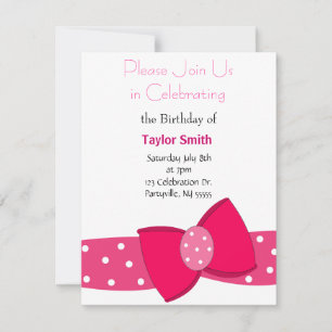 Pink Polka Dot Bow Invitation Anniversaire