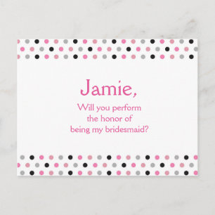 Pink polka dot bridesmaid vorschlag einladungspostkarte