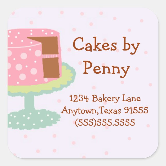 Pink Polka Dot Cake Quadratischer Aufkleber (Vorderseite)