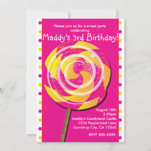 Pink Polka Dot Candy Land Lollipop Einladung
