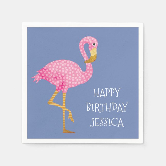 Pink Polka Dot Flamingo Birthday Serviette (Vorderseite)