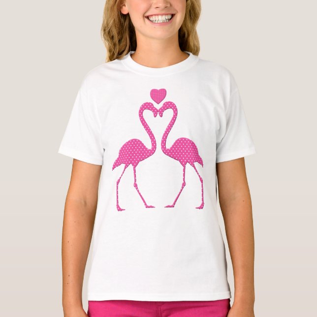 Pink Polka Dot Flamingo Valentinstag Shirt (Vorderseite)