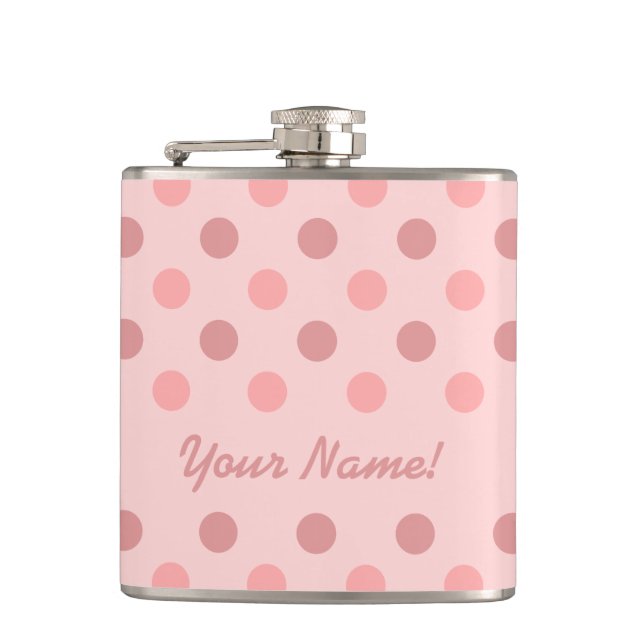 Pink Polka Dot Flask mit Ihrem Namen Flachmann (Vorderseite)