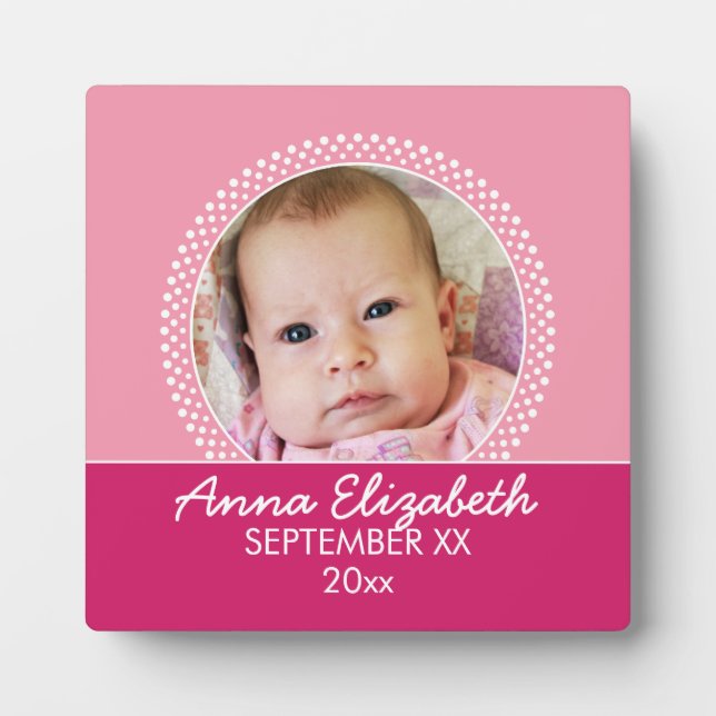 Pink Polka Dot Foto Frame Baby Girl Fotoplatte (Vorderseite)