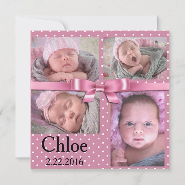 Pink Polka Dot Geburtstagskündigung Ankündigung (Vorderseite)