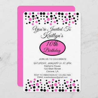 Pink Polka Dot Geburtstagsparty Einladung