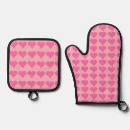 Pink Polka Dot Hearts Ofenhandschuh & Topflappen-Set