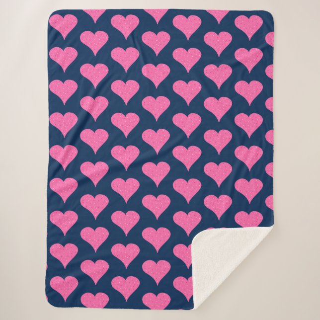 Pink Polka Dot Hearts Sherpadecke (Vorderseite)