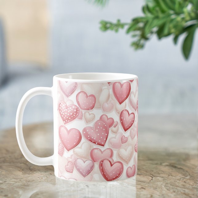Pink Polka Dot Herzmuster Kaffeetasse (Von Creator hochgeladen)