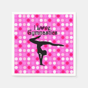 PINK POLKA DOT I LIEBE GYMNASTICS PAPIER NAPKIN SERVIETTE