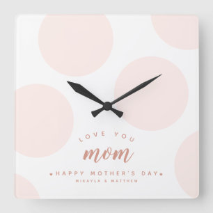 Pink Polka Dot Liebe Mama Quadratische Wanduhr
