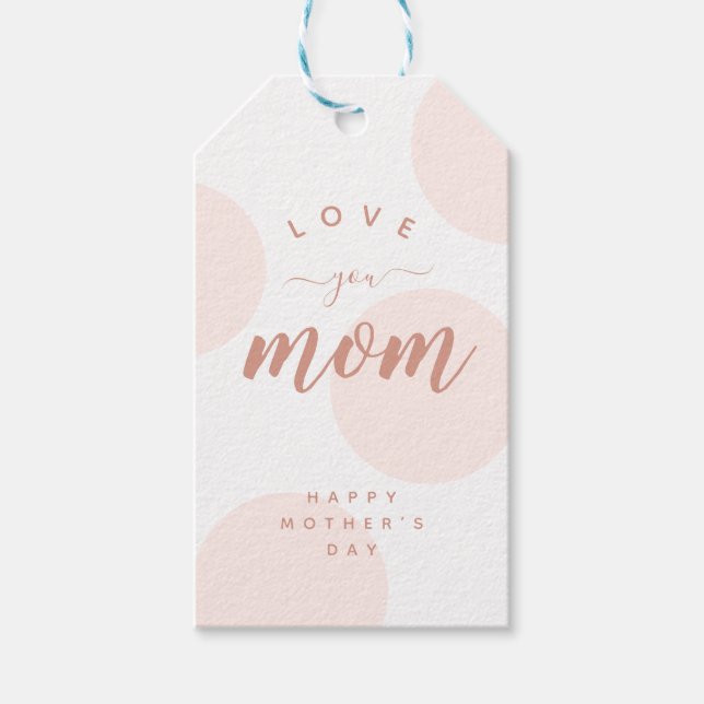Pink Polka Dot Love You Mom Simple étiquette cadea (Devant)