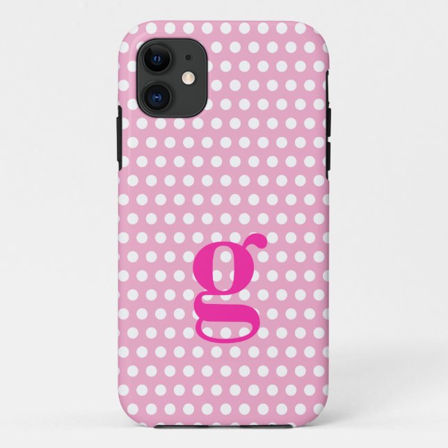 Pink Polka Dot Monogram iPhone Case (Rückseite)